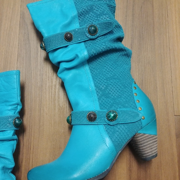L'artiste Spring Step Boots Genuine Leather Promenade Turquoise Blue Green LNWB - Picture 3 of 13